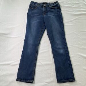 Miracle Body Jeans Women 8 Mid Rise Wide Cuff Crop Dark Wash Distressed